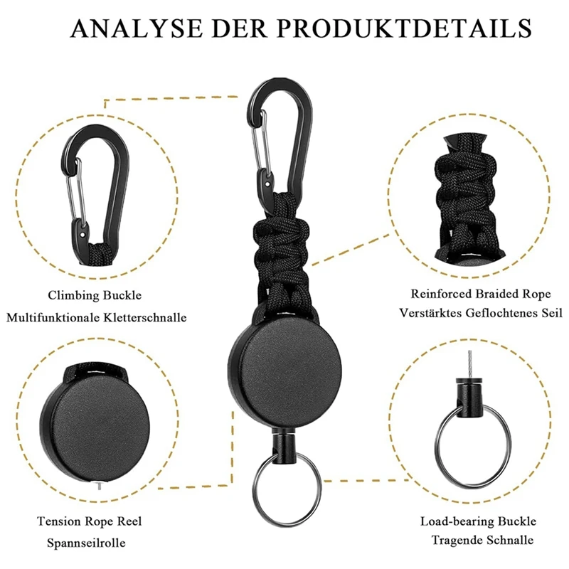 Retractable Keychain Heavy Duty Retractable Lanyard Badge Holder Retractable Key Ring Key Holder 4PCS