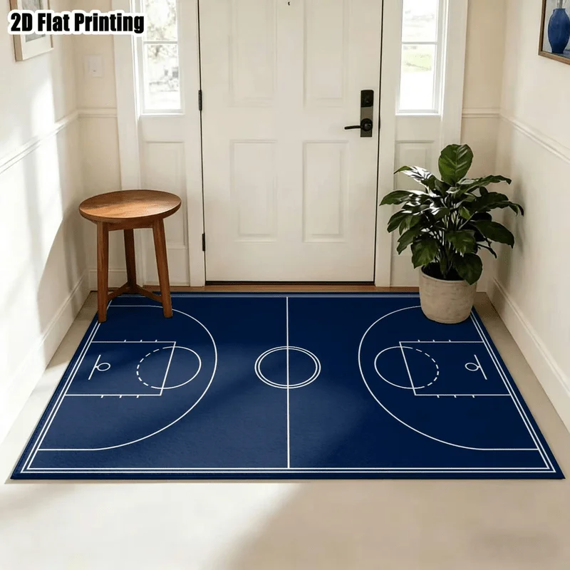 1Pc Modern Minimalist Basketball Court Pattern Carpet, Home Decoration Carpet, Suitable for Living Room, Bedroom, Dining Room, Bedside, Indoor and Study Rooms