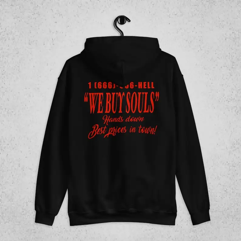 Сатанинская толстовка Soul Trader Черная забавная сатанинская толстовка с капюшоном | Толстовка Thrasher | Сатанинская одежда | Язычническая одежда | Готическая одежда для мужчин