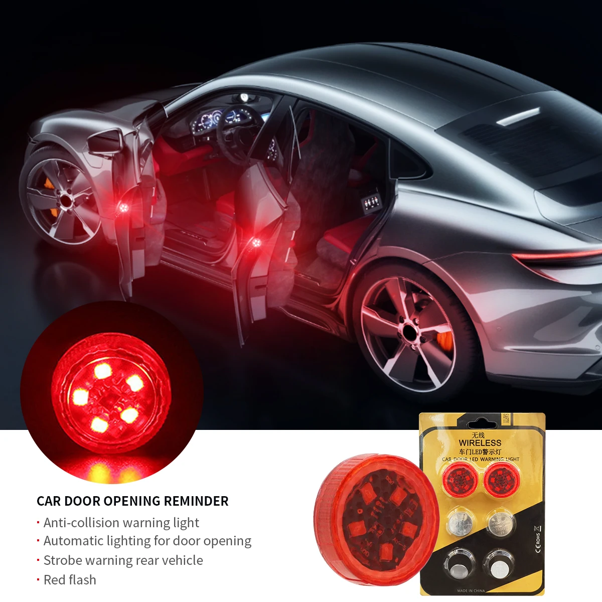 مصابيح إضاءة للسيارة مضادة للتصادم ، فتح باب ، تحذير أمان ، ضوء فلاش ، مصابيح ستروب حمراء ، مصباح إنذار لاسلكي ، مصباح إشارة ، 2 ~