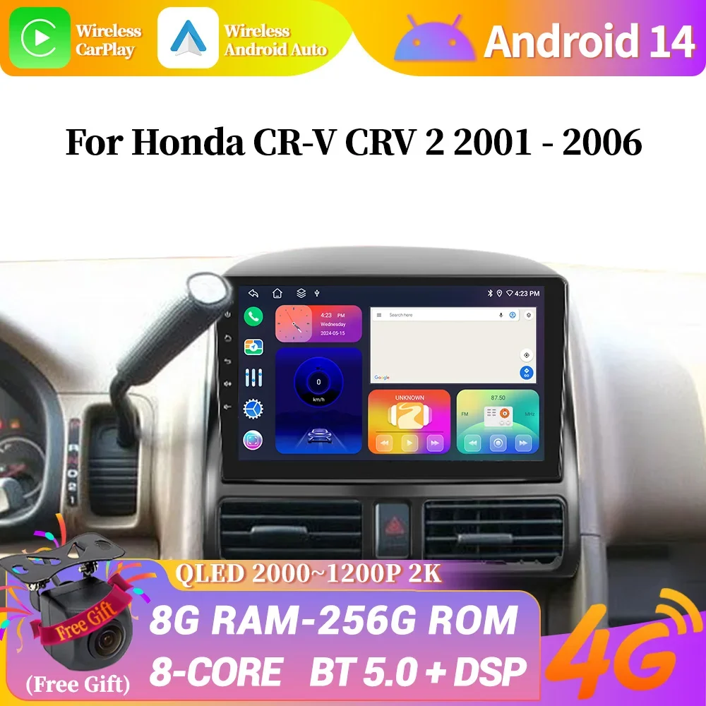 

Android 14 For Honda CR-V CRV 2 2001-2006 Car Radio Multimedia Navigation 4G GPS Wireless Bluetooth Carplay Touch Screen Stereo