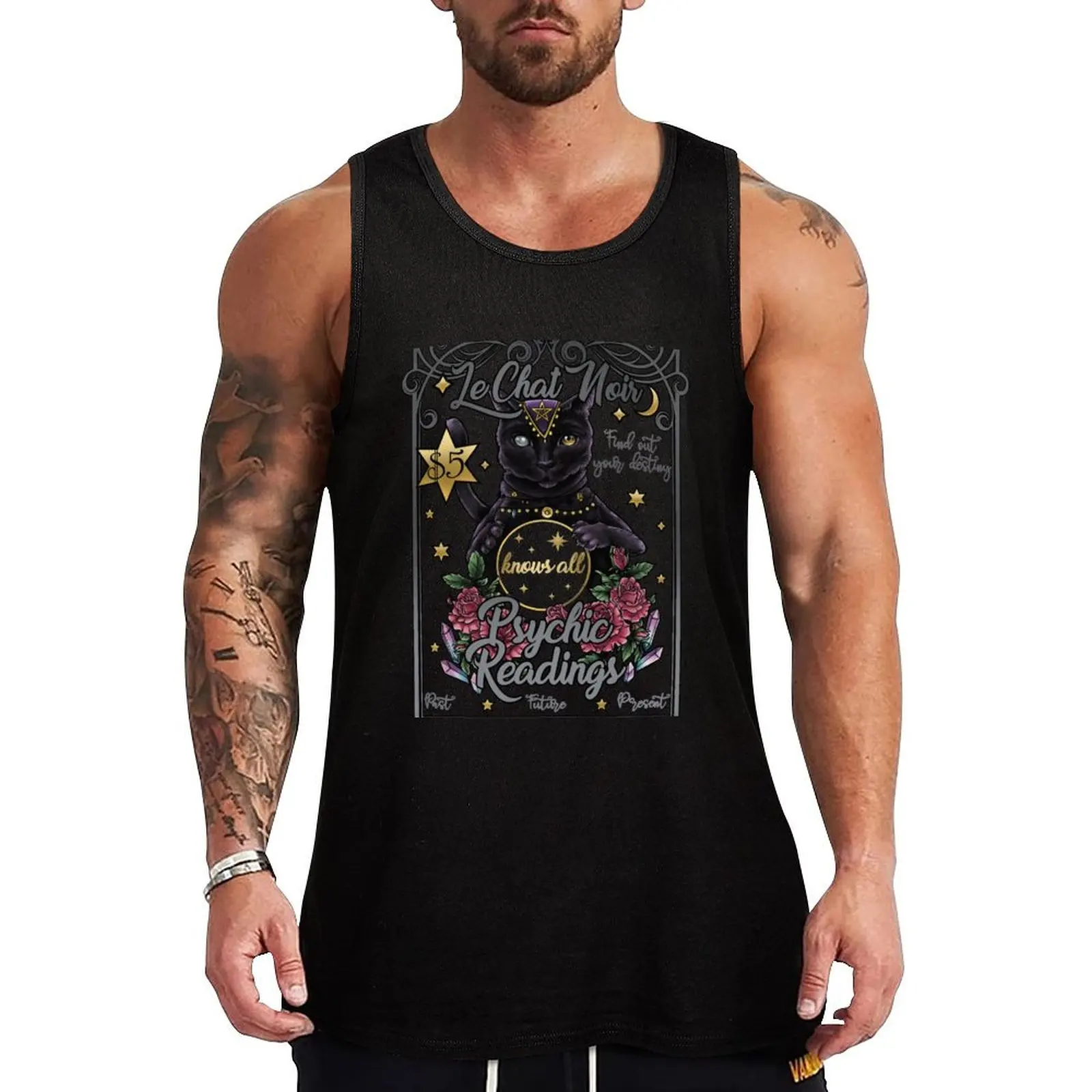 

Fortune Teller Black Cat Tank Top Men's sports t-shirt gym wear men Man summer clothes