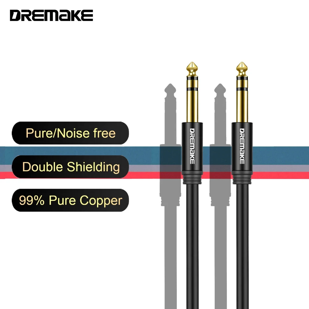 Jack 6.5mm to 6.5mm TRS Guitar Cable 6.35mm Male To Male Stereo Balanced Audio Cord Interconnect Cable for Amplifier Bass Mixer