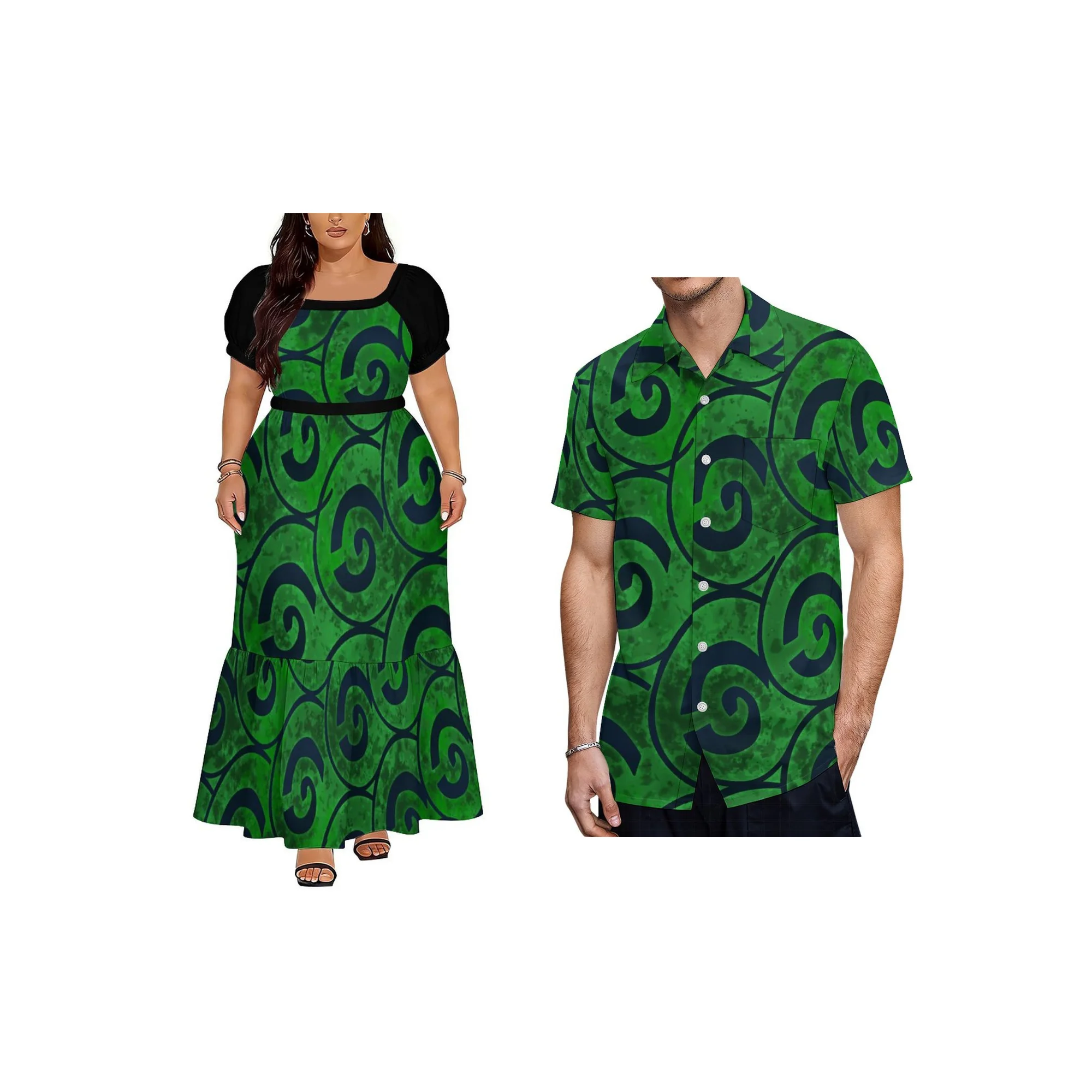 

Polynesian Design Ladies Summer High Quality Custom Short Sleeve Dress Samoan Island Pattern Square Neck Lace-up Dress