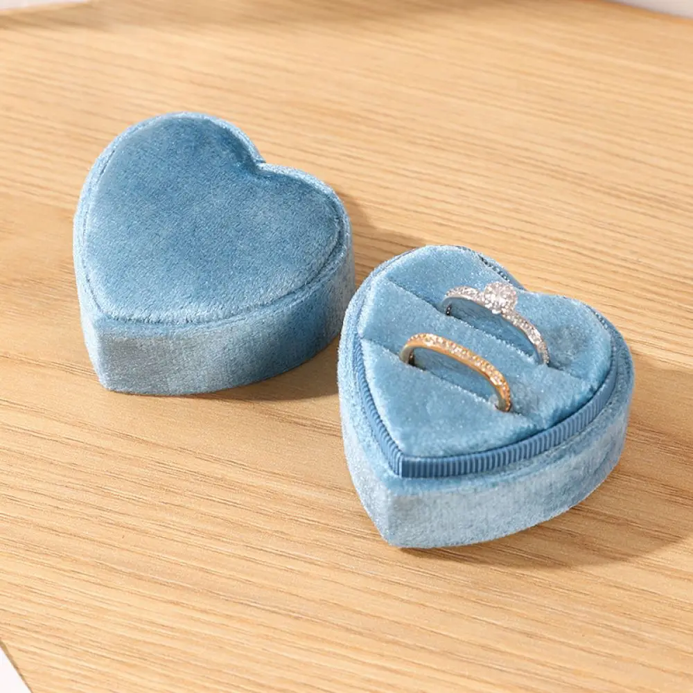 Heart Shape Velvet Ring Box Soft Jewelry Case Display Holder For Engagement Wedding Proposal Anniversary Storage Organizer Gift