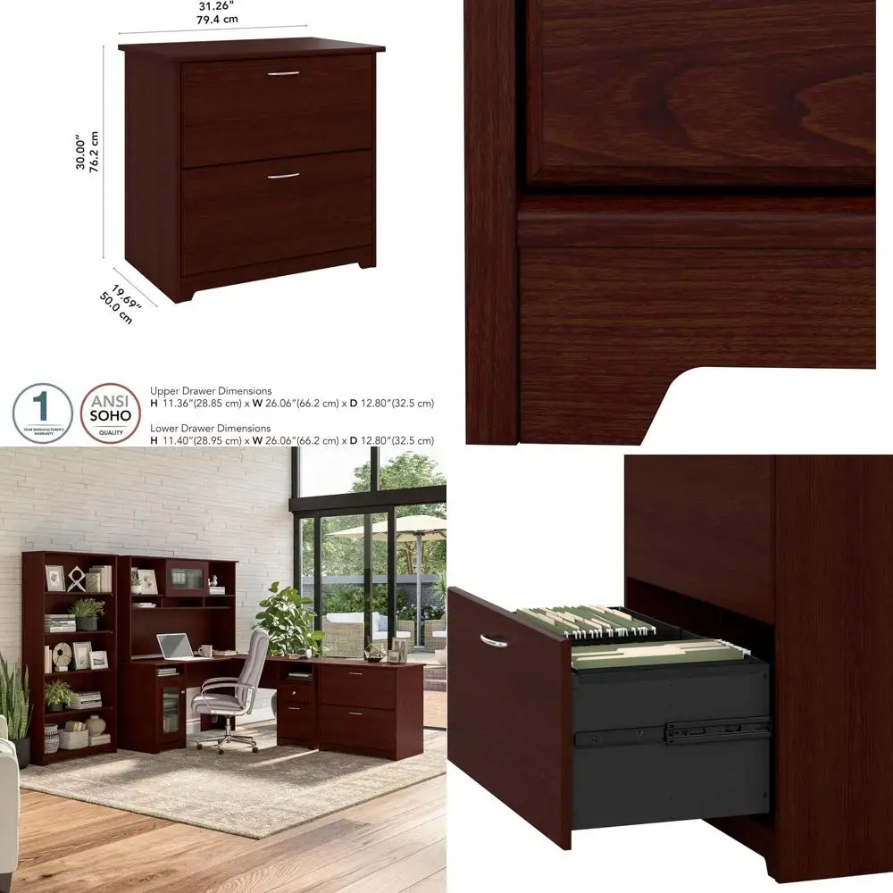 

Шкаф для документов с 2 выдвижными ящиками, цвет «Вишневый урожай», для домашнего офиса, хранение документов форматов Letter и Legal