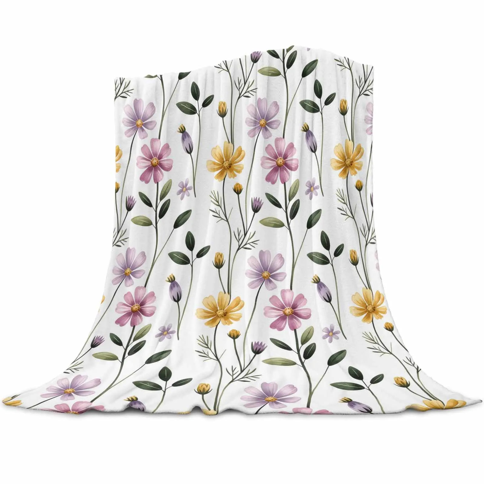 

Watercolor Purple Flower Leaf Throws Blankets for Sofa Bed Winter Soft Plush Warm Sofa Throw Blanket Holiday Gifts