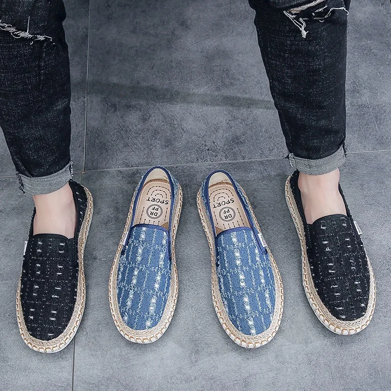 Male Moccasin Breathable Casual Canvas Shoes Hemp Insole Fisherman Shoes Slip on Loafers Men\'s Espadrille Summer Flats Shoe