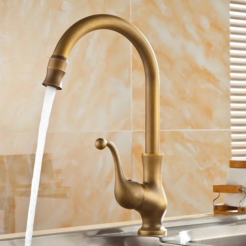 

Antique Brass Kitchen Faucet Bronze Single Handle Hot and Cold Water Kitchen Sink Taps Basin Mixer