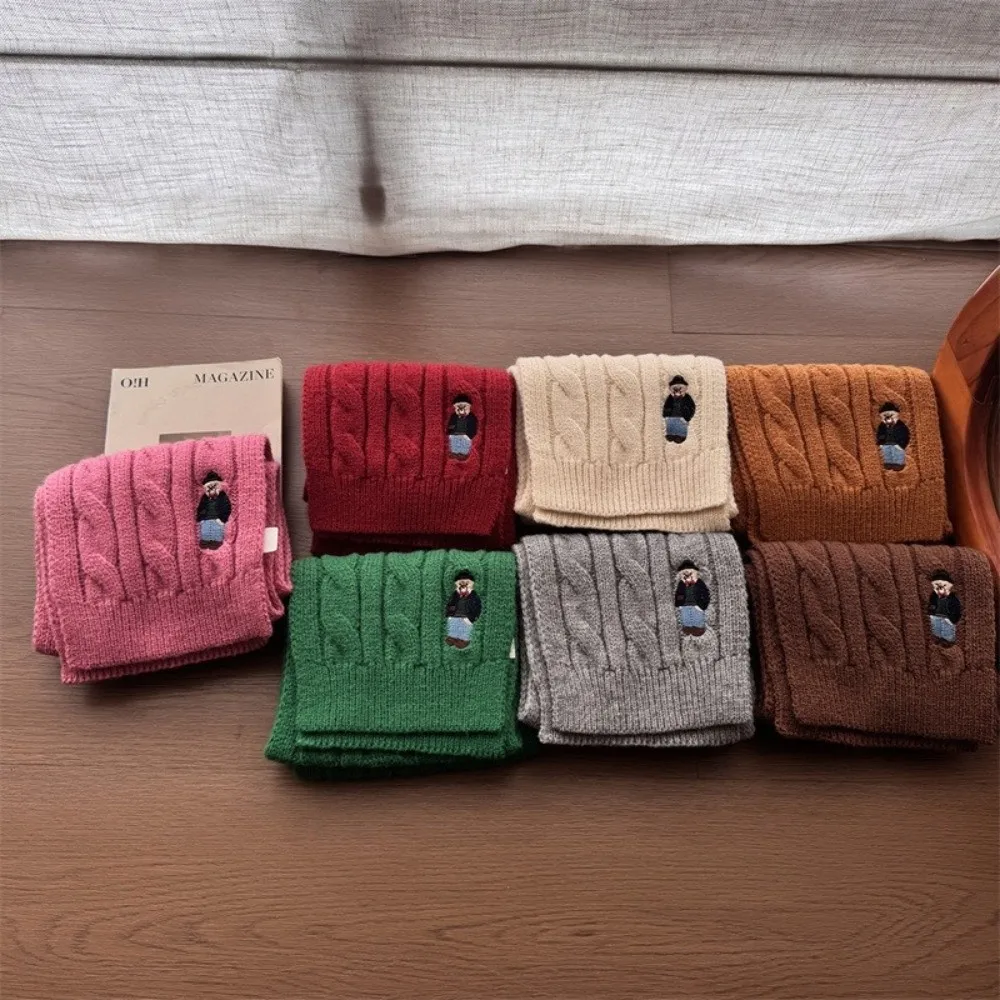 الرجعية نمط رشاقته الأطفال وشاح محبوك الدب التطريز بلون الطفل بولو التعادل وشاح الدفء الرضع Neckwarmers الاطفال