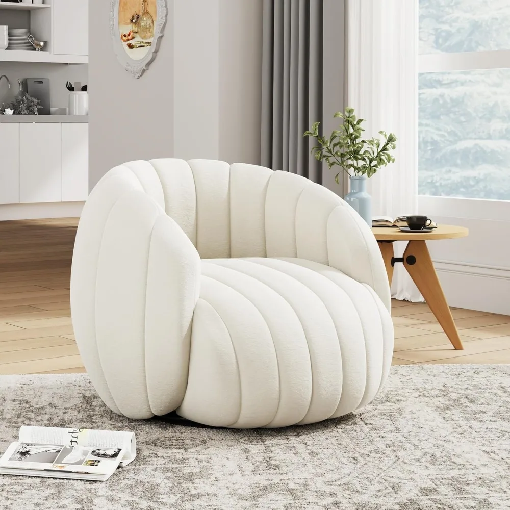 

360°Swivel Accent Chair,Modern Living Room Chairs Comfy,Cozy Round Reading Chair,Bedroom Chair for Adults,Teen,Beige