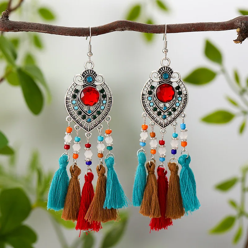 

Fashion Bohemian Heart Crystal Geometric Tassel Earrings For Women Beads Handmade Long Boho Wedding Jewelry Pendientes Mujer