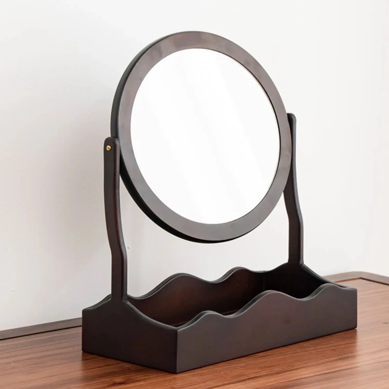 

Large Capacity Jewelry Box Vintage Multi-Layer Makeup Organizer Storage Box Bamboo Storage Organizer with Mirror