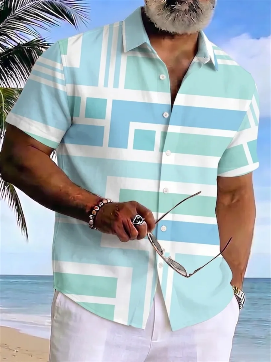 

Hawaiian style men's short sleeved lapel shirt, button design, digital printing, casual and comfortable, fashionable dressing