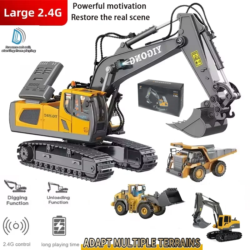 New 4WD Professional Remote Control Excavator Alloy Dump Truck Bulldozer Model RC Car Construction Vehicle Toys Children Gifts