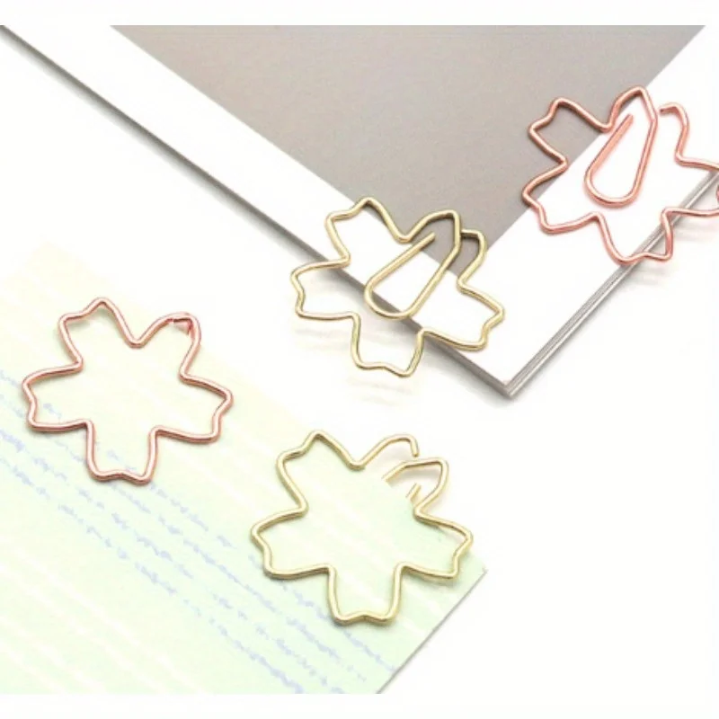 25Pcs Plated Paper Clips Sakura Paper Needle Bookmark Metal Memo Clip Stationery Cherry Blossoms Box Clips