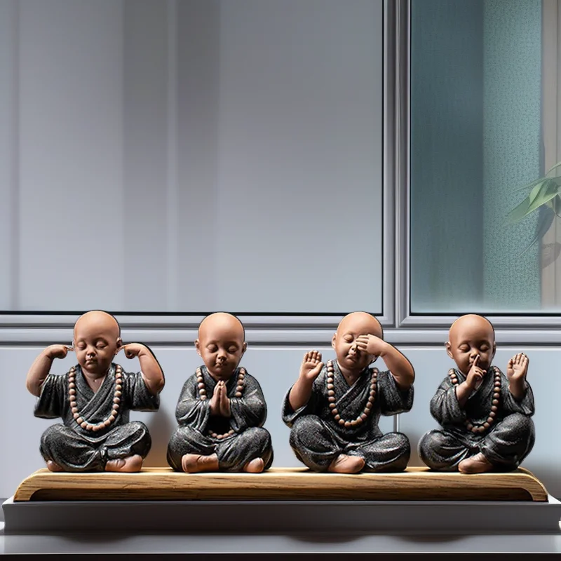 Ceramics Four Not Small Monk Statue Ceramic crafts Chinese characteristic decoration luxurious Home, Study, office accessories
