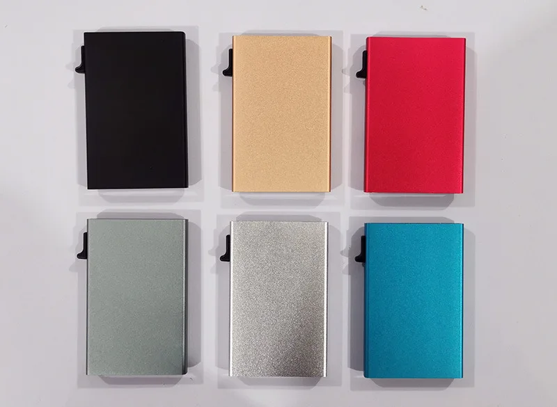 Simple Wallet Card Cover Aluminum Alloy Side Card Push Bag Automatic Large-Capacity Anti-Theft Brush Metal Box Wallet Card Clip image 3