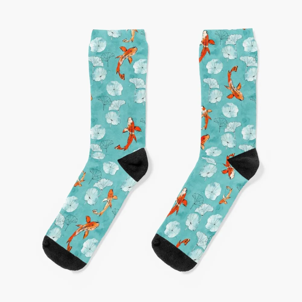 Waterlily koi in turquoise Socks Thermo Socks For Men