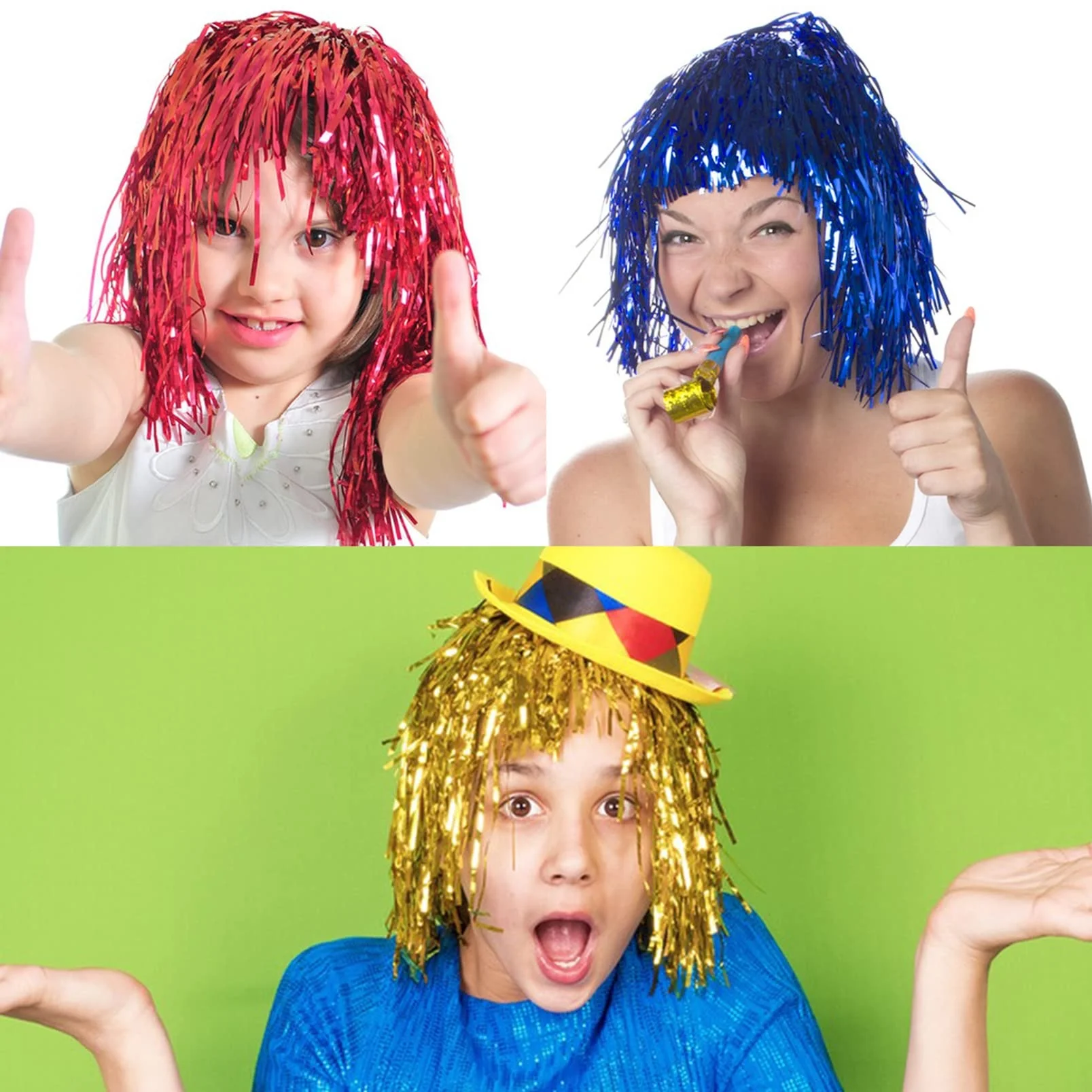 1/6 Stück Bunte Folien-Glitzerperücken Metallische Disco-Haarteile für 80er-Jahre-Cosplay Halloween Karneval Party Foto-Requisiten Kopfbedeckung – Detail 9