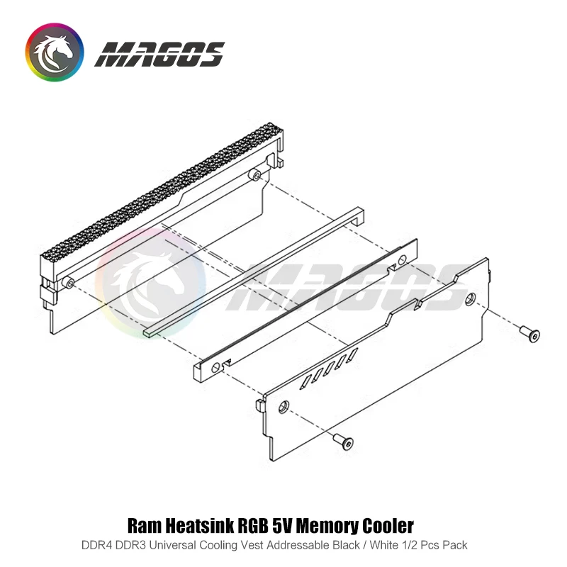 RAM 쉘 라디에이터 RGB DDR4 DDR3 범용 방열판 메모리 조끼 ARGB 5V AURA 주소 지정 가능 블랙 화이트 1/2 개 팩