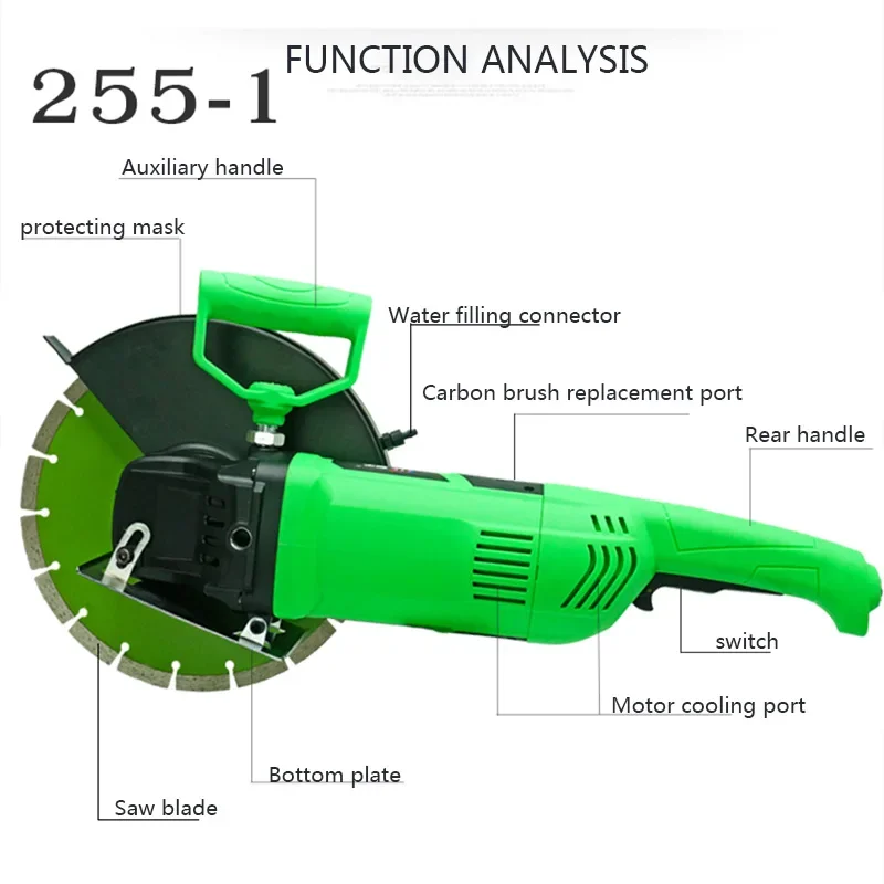 255-1 Portable Electric Slotting Machine Cutting Machine 220V/3000W Stone Electric Saw Polishing Concrete Slotting Angle Grinde