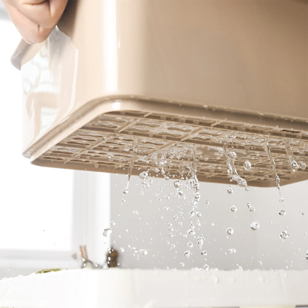 

1pc Dish Rack Storage Box Transparent Cover Drain Basket Water Basket Kitchen Utensil Organizer Tableware Box Dry Shelf Racks