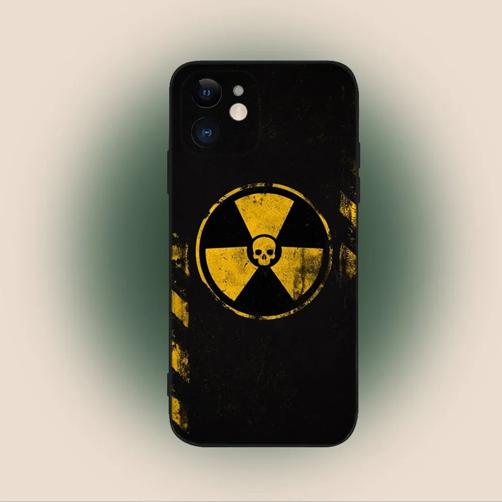 Nuclear Warning Signs Phone Case For iPhone 15,14,13,12,11,Plus,Pro Max,XS,X,XR,SE,Mini,8,7 Soft Silicone Black Cover