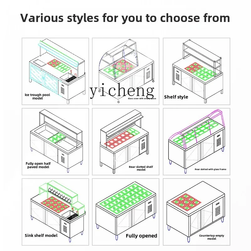 ZZ スロットサラダテーブル鮮度保持ワークベンチフルーツフィッシングディスプレイキャビネット商業冷蔵