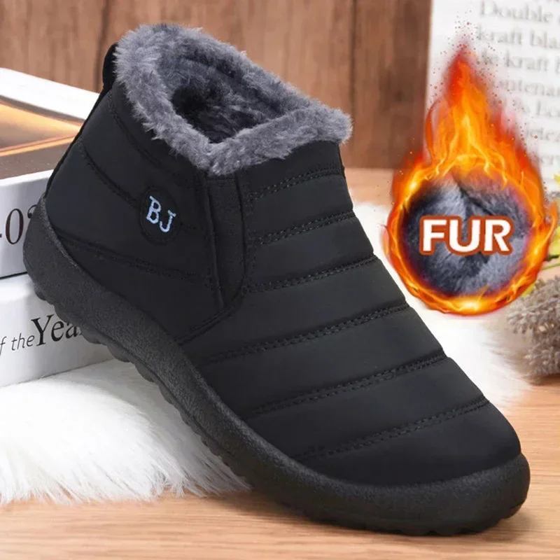 Waterproof Winter Boots for Men 2024 New Male Plush Snow Boots Men's Ankle Boots Warm Black Couple Cotton Couples Platform Shoes