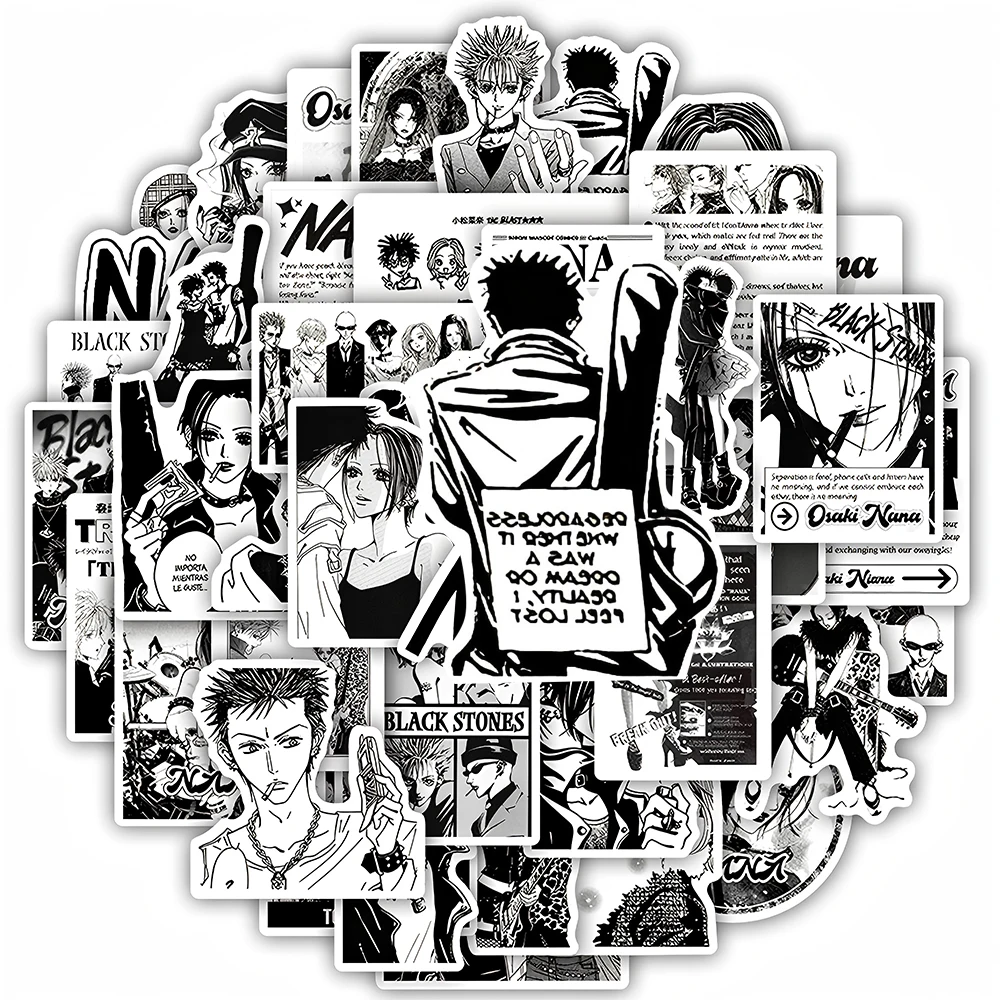 10/30/52 pièces noir et blanc Anime NANA autocollants pour enfants étanche Graffiti bagages vélo ordinateur portable Cool dessin animé autocollant jouets