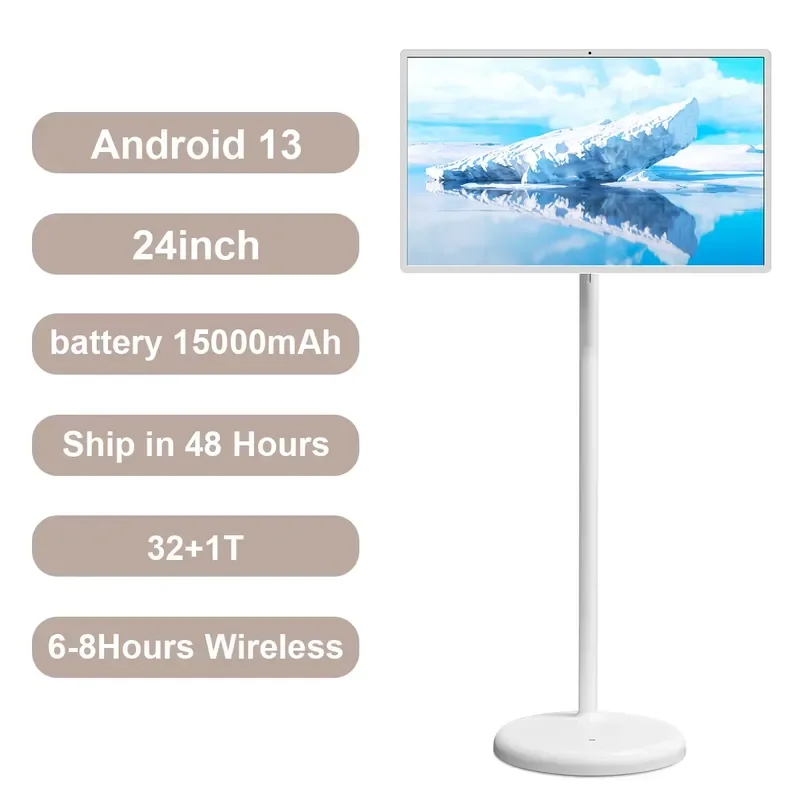 BOLRZO 24-Inch Portable Smart TV 4K Touch Screen Battery Powered Android LCD with USB