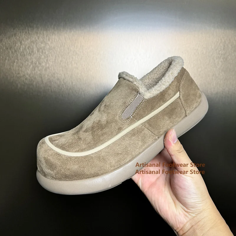 

Fleece-Lined Flat Loafers Men's Winter Snow Boots Slip-On Shoes with Lined and Warm Snow Boots Trendy Handmade Men's Shoes