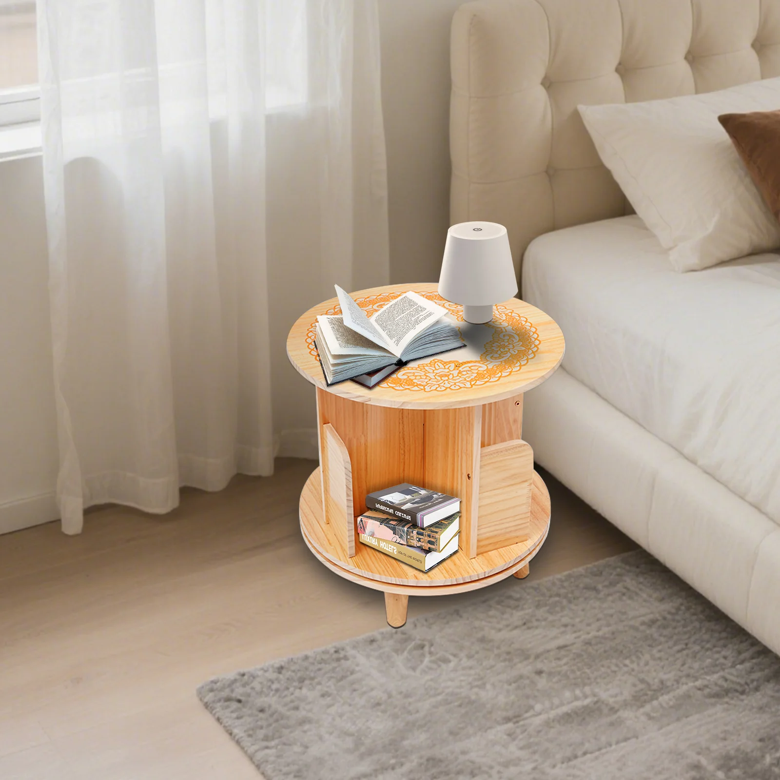 

Revolving Bookstand Rotating Bookshelf 360 Degree Spinning Book Rack Solid Floor Standing Single Tier W/ Legs for Books Display