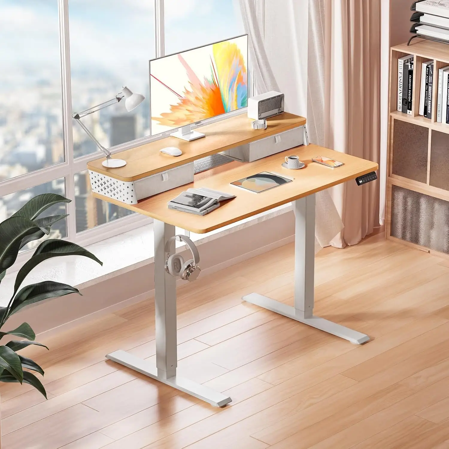 Electric Standing Desk with Dual Drawers, 35x20 Inch, Home Office Workstation, Customized