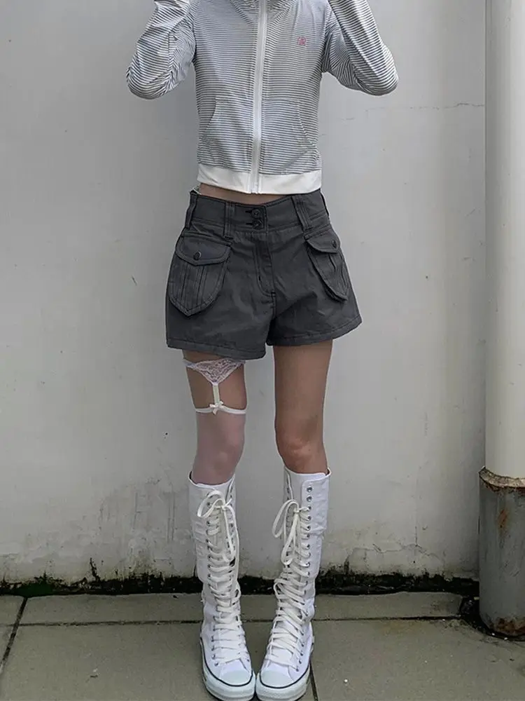 레트로 디자인 포켓 카고 반바지 여성 Y2K 스파이스 걸스 하이웨이스트 핫팬츠 부티 쇼츠