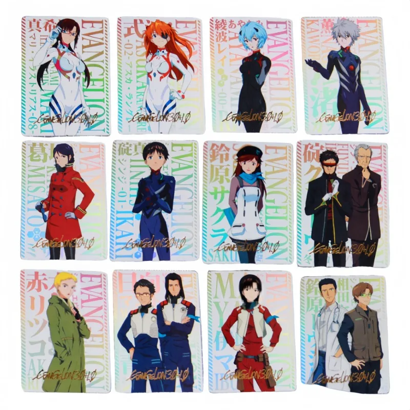 12pcs/set Ayanami Rei Asuka Langley Soryu Ikari Gendou Self Made Refraction Flash Card Anime Classics Game Collection Cards Toy