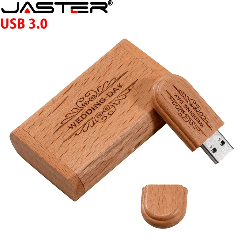 JASTER USB 3.0 kayu Flash drive 128GB gratis kustom Logo Pen drive 64GB 32GB dengan kotak memori stik hadiah kreatif Laptop U disk