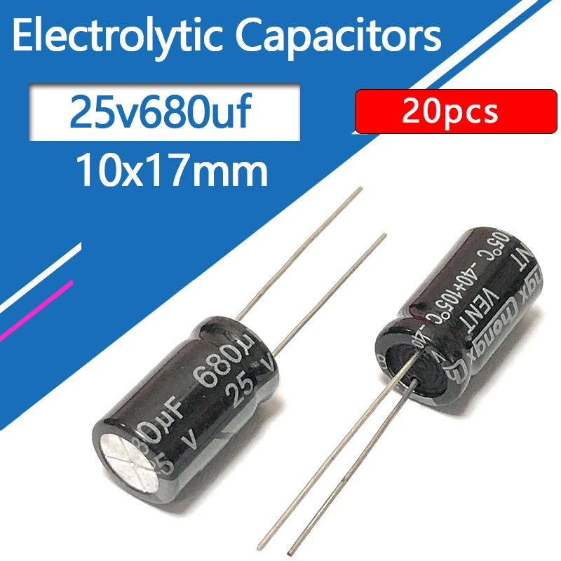 Capacitor eletrolítico de alumínio, 10x17mm, 25V680UF, 25V, 680UF25V, 25v680mf, 25wv, 25v680mfd, 680mf, 680mfd, 25wv, 25vdc