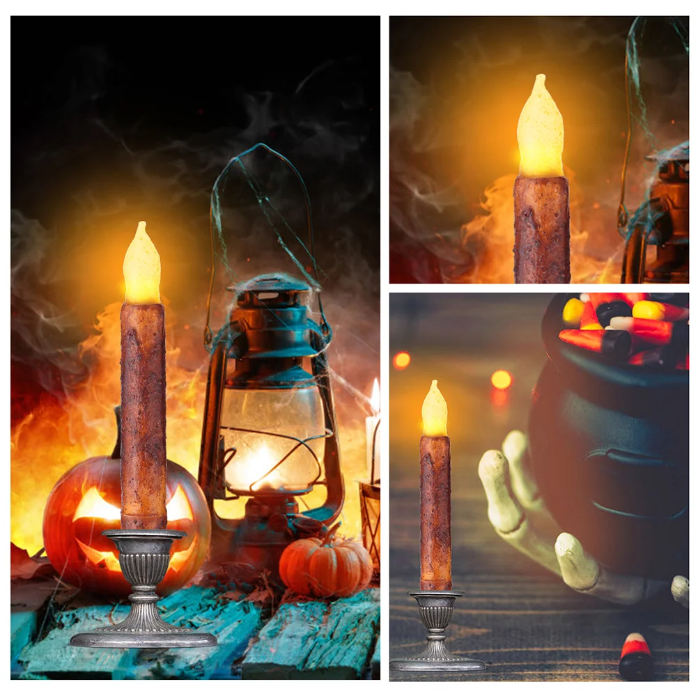 2 buah dioperasikan lilin Lampu Halloween dekorasi lampu berkedip coklat Pp Vintage