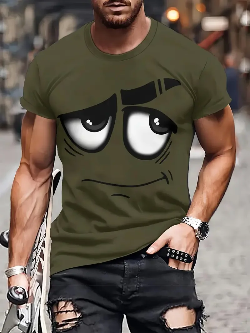 2025 Men's 3D Digital Print T-Shirt Vibrant Yellow Cartoon Face Graphic T Shirts Harajuku Funny Design T Shirt For Men Clothing