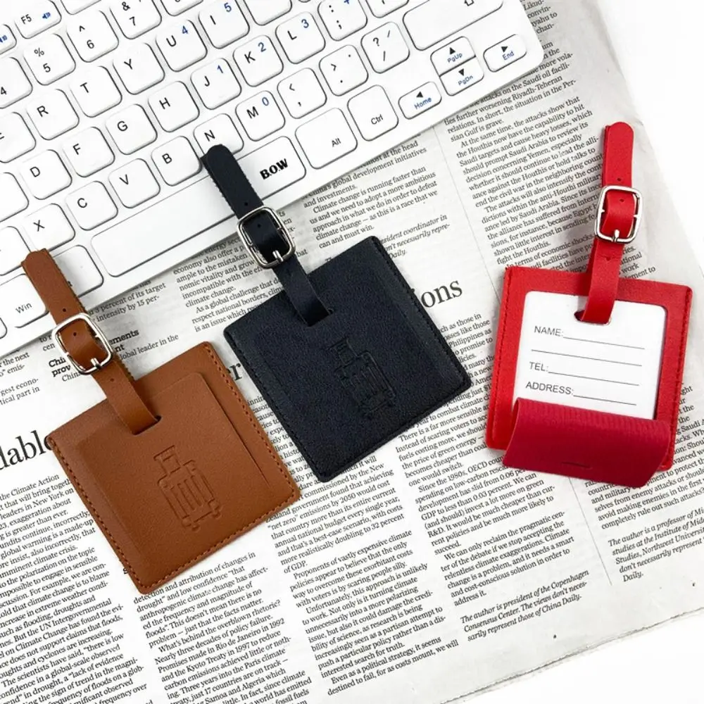 

Square Shape PU Luggage Tag Colorful Travel Accessories Information Card Boarding Pass Aircraft Consignment Card Tag