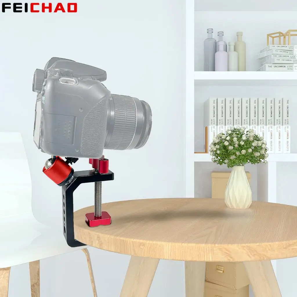 Heavy Duty Desktop C-Type Clamp Adjustable Desk Fixed Holder Clip Mini Ballhead for DSLR Camera Photo Studio Light Stand Bracket