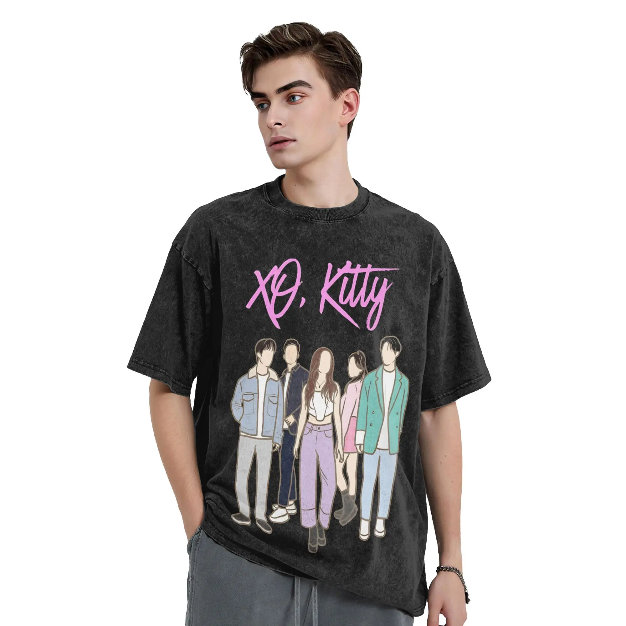 Mens T-Shirt XO Kitty Poster, Washed T-Shirts Trendy Cool  Beach Tees Awesome Print Cotton Tops Dropshipping