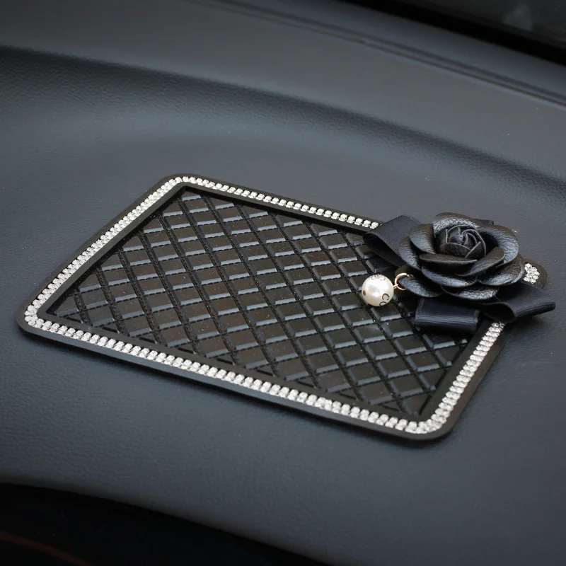 Bling Rhinestones Anti-Slip Car Dash Pad Rose Flower Silicone Anti-slip Mats Crystal Diamond Universal Mount Holder Auto Decor