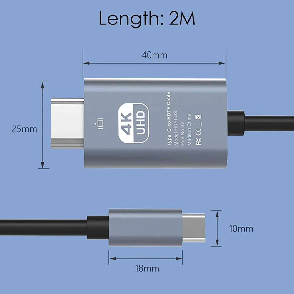 Kabel USB C do HDMI 4K aluminiowy typ-C do HDMI-kompatybilny z piorunami 3 dla iPhone 15 MacBook Air iPad Samsung Laptop