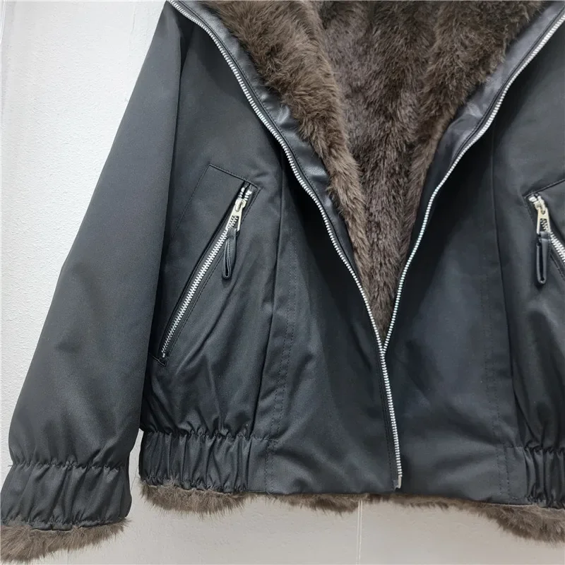 Kurtka robocza Jesień Zima Nowe Parki Damskie Krótkie Płaszcze Kurtki na Zamek Kołnierz Wykładany Gruba Ciepła Y2k Streetwear Elegancka Kurtka