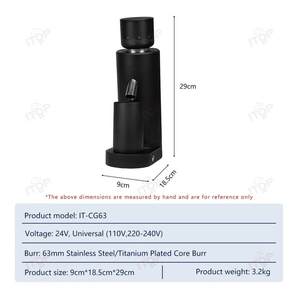 Itoop-مطحنة قهوة مخروطية الشكل بدون نعومة ، قادوس حبوب ، تصميم مسحوق طائر مضاد للساكنة ، CG63 ، 63 ، 40 جم