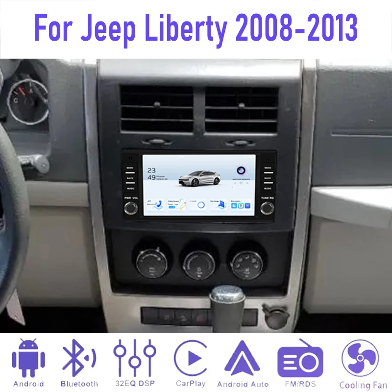 7” 4+64GB For Jeep Liberty 2008-2013 Car Radio Google Map Android 15 Auto Head Unit Wireless Carplay GPS Steering wheel control