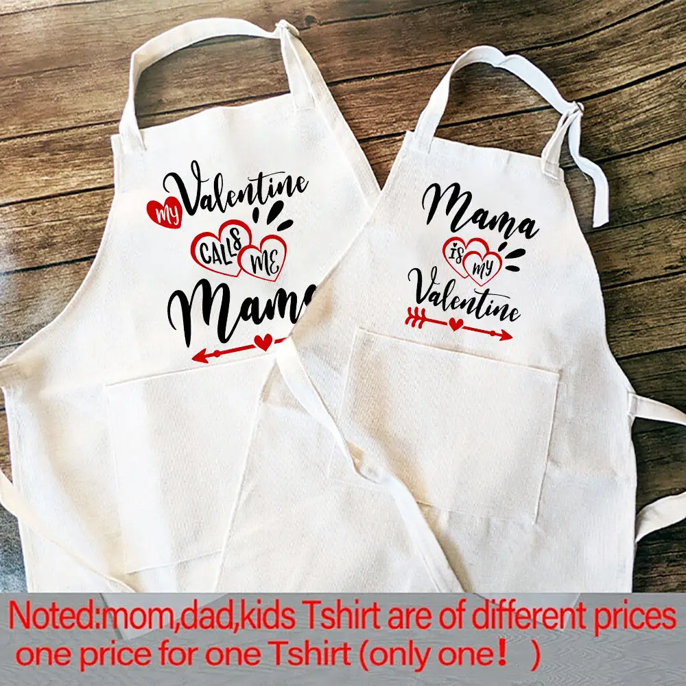 Valentine Mom Kids Family Matching Apron Mother Child Cooking Baking Apron Mama Pinafore Children Apron Valentine\'s Day Gifts